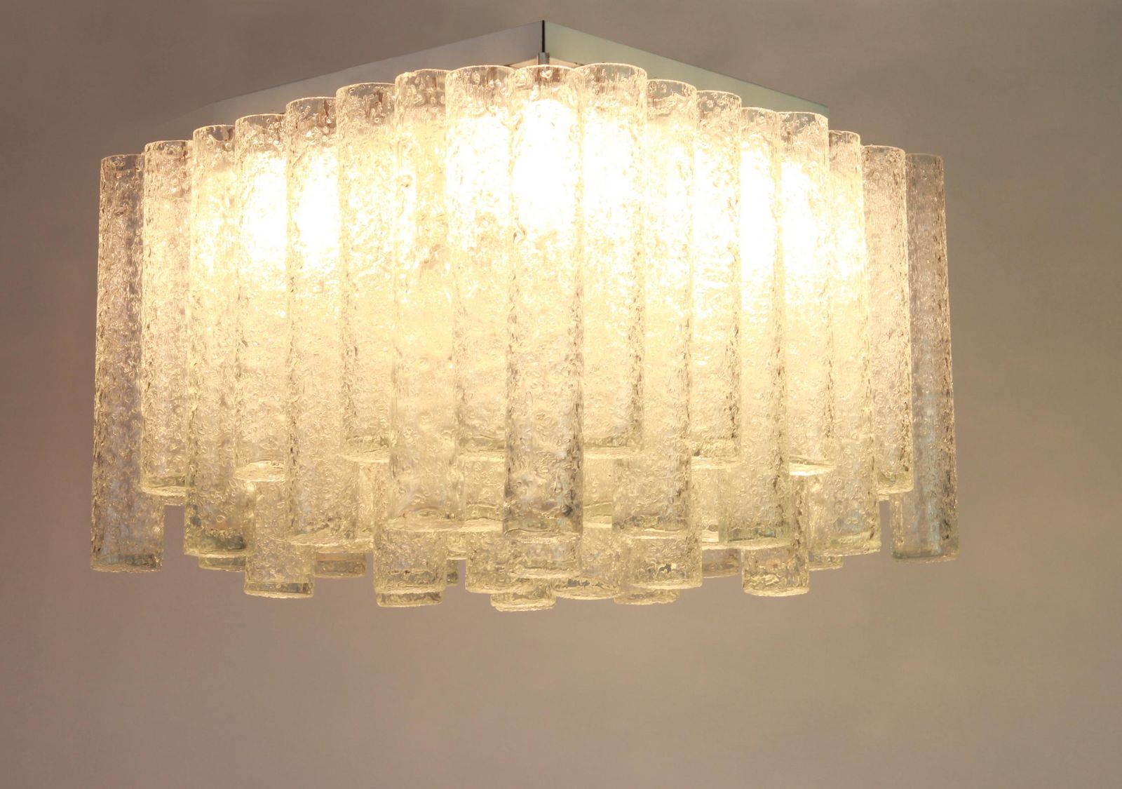 1 Of 6 Stunning Murano Ice Glass Tubes Flushmount By Doria, Germany, 1960s photo vinterior