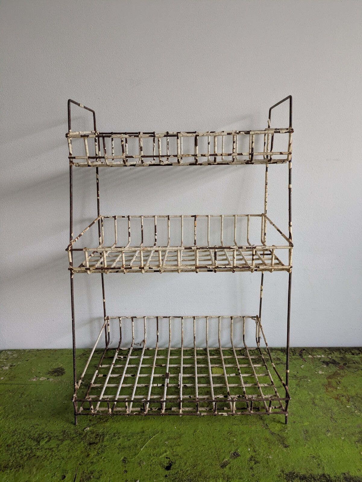 Vintage Wire Metal Shelving Stand Rack Plastic Coated Rusty Chippy Distressed photo for sale