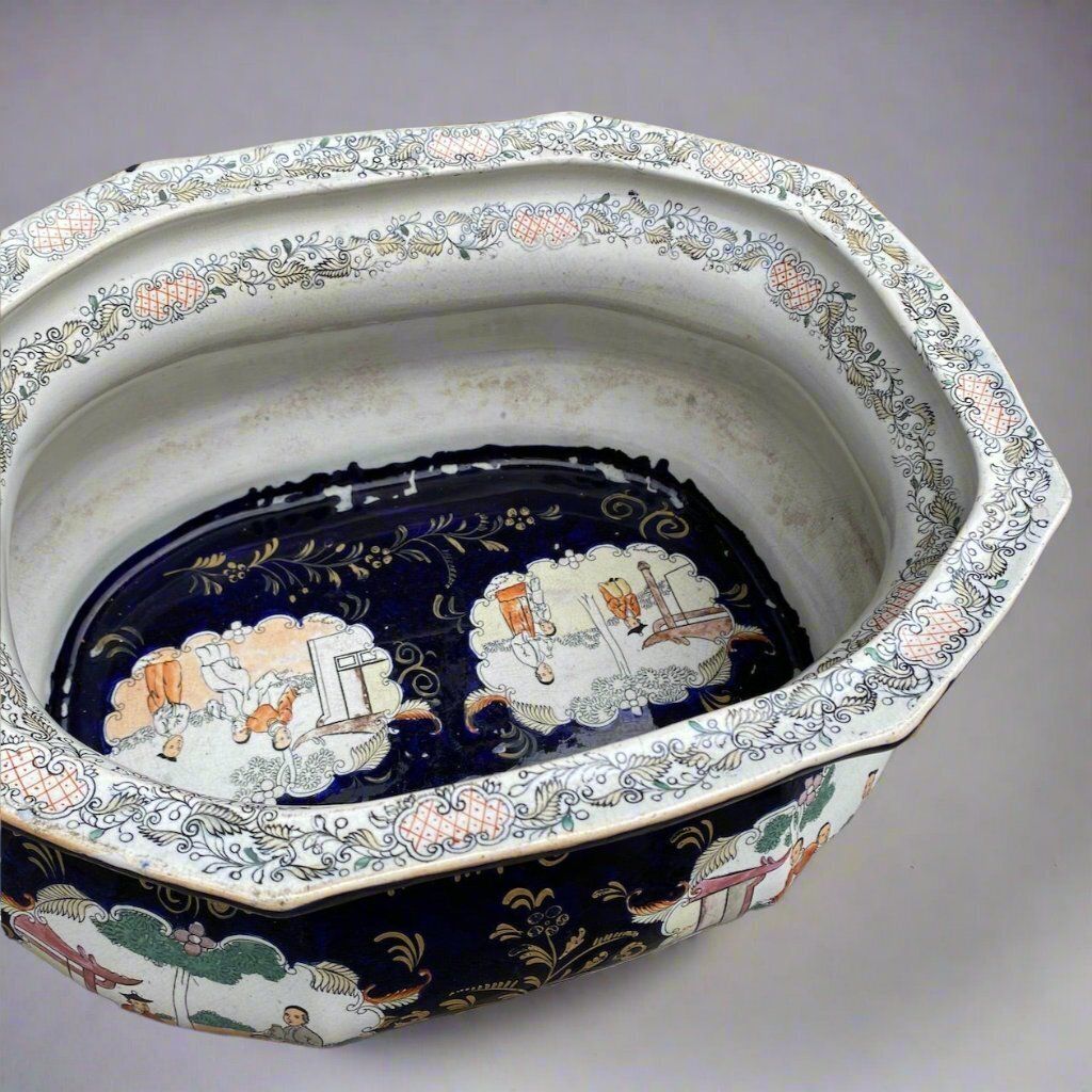 Mason Ironstone Chinoiserie Footbath With Chinese Scenes Circa 1840 photo furniture
