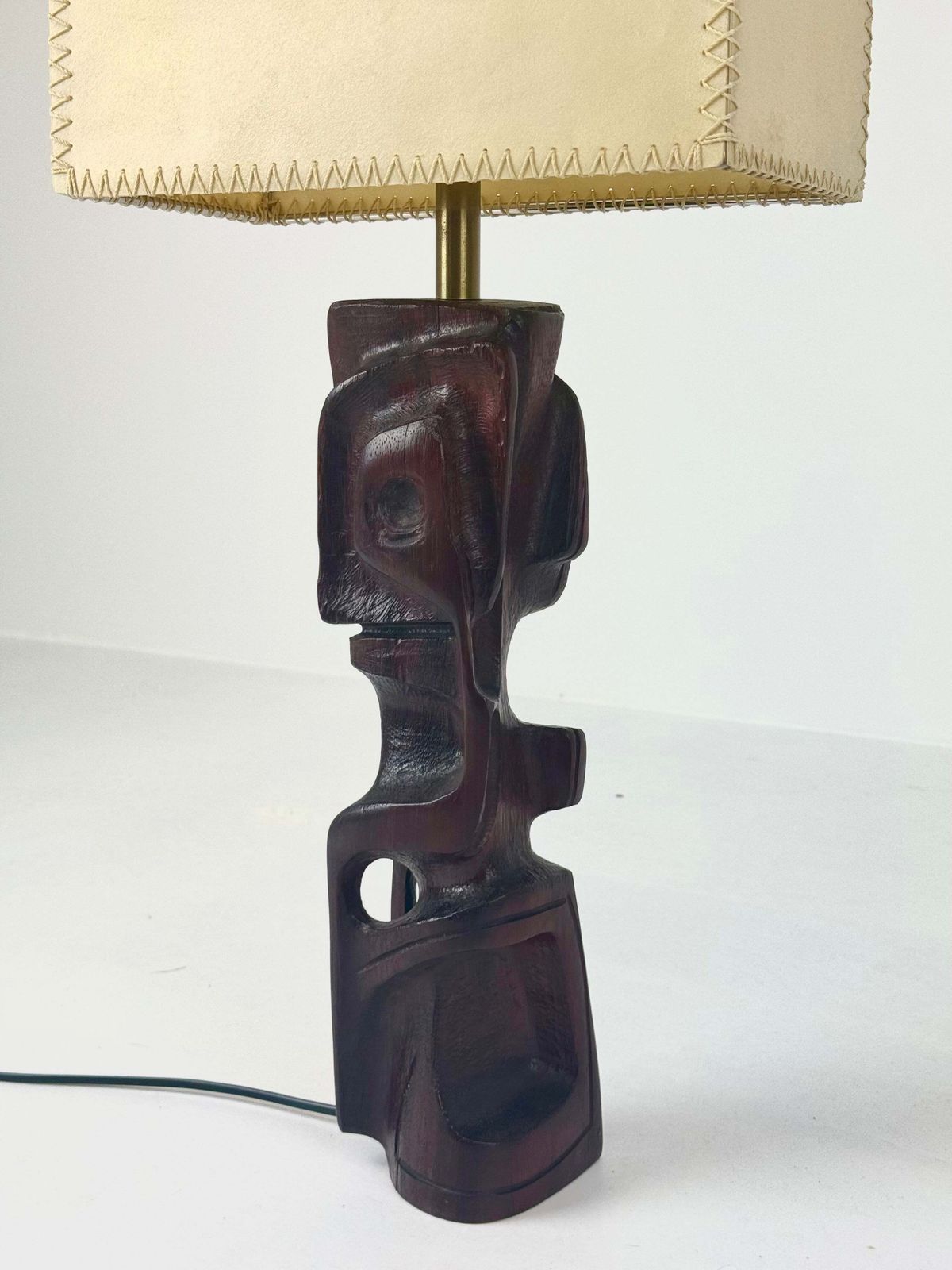photo for sale Hand Carved Wooden Sculptural Table Lamp By Gianni Pinna