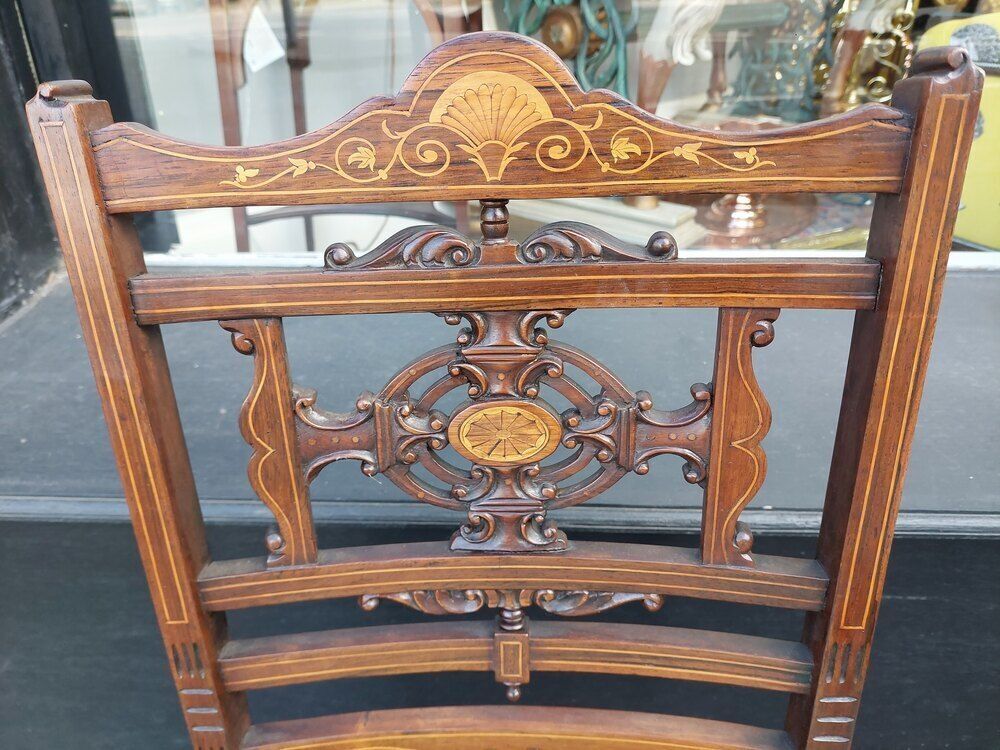 Pair Of Edwardian Rosewood Inlaid Salon Chairs photo for sale