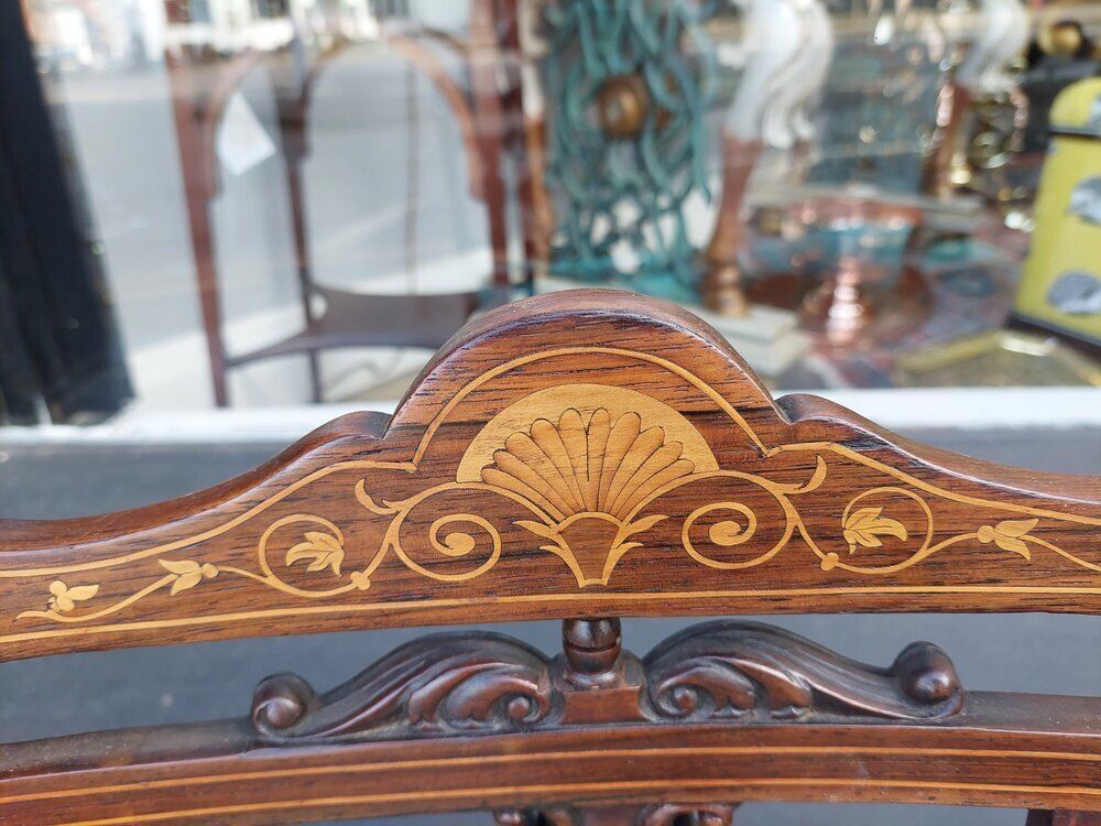 Pair Of Edwardian Rosewood Inlaid Salon Chairs photo Furniture