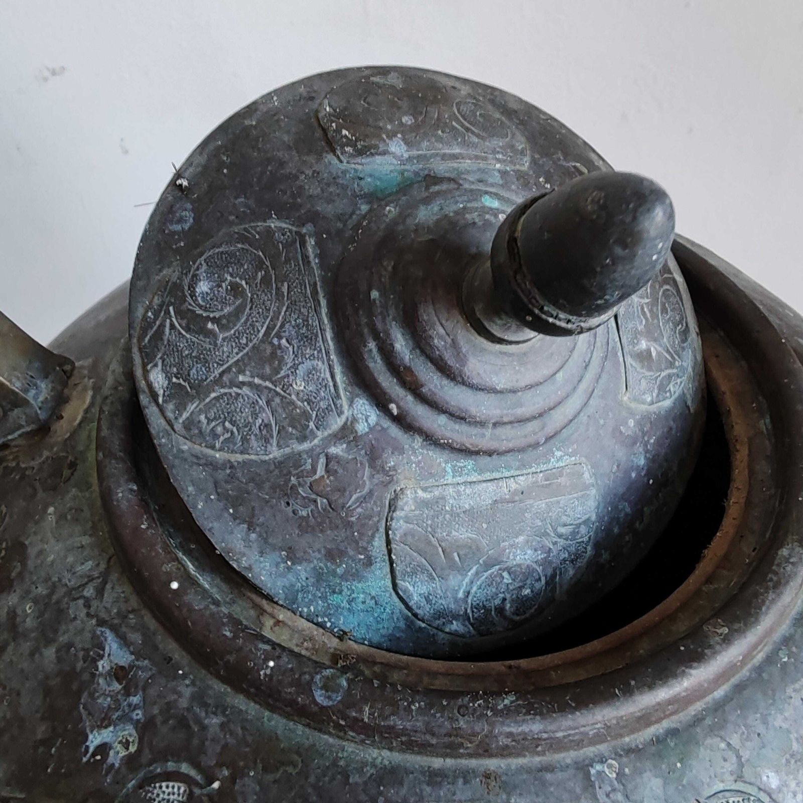 photo for sale Rare 1920s French Copper Kettle & Warmer Stand Belle époque Antique, Watertight Ornate Courtyard Find From Grasse France Stunning Functional