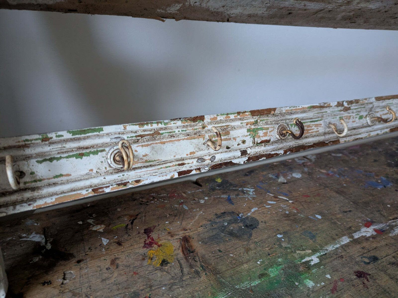 Antique 1900s Shelving Rack Wall Shelf Shelves Drawers Chippy Distressed Hooks photo Furniture