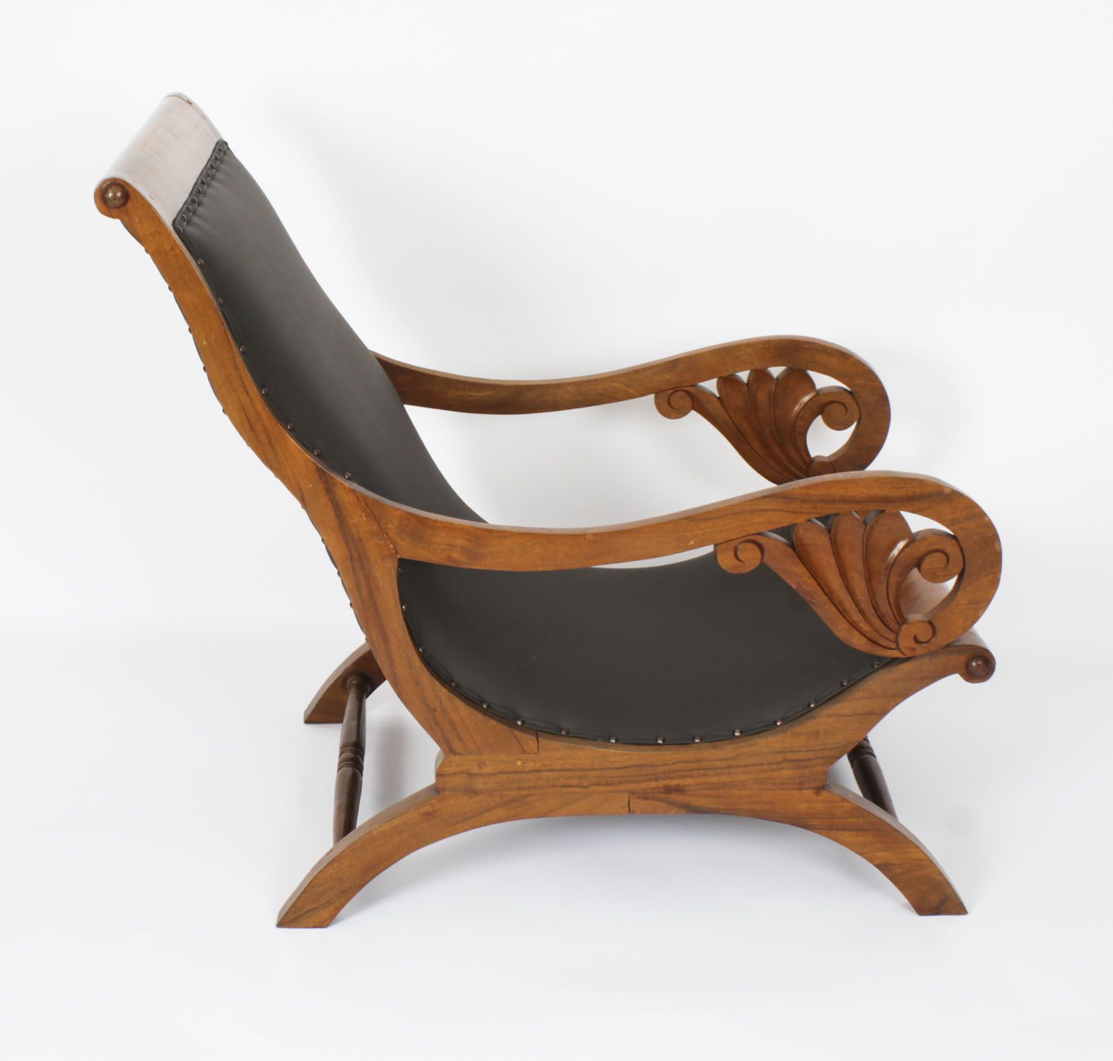 Anglo Indian Leather Teak Plantation Chair 19th Century photo for sale
