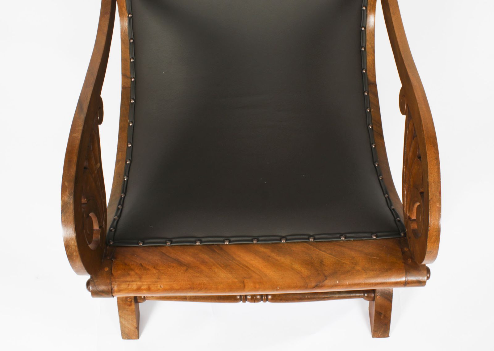 Anglo Indian Leather Teak Plantation Chair 19th Century photo vinterior