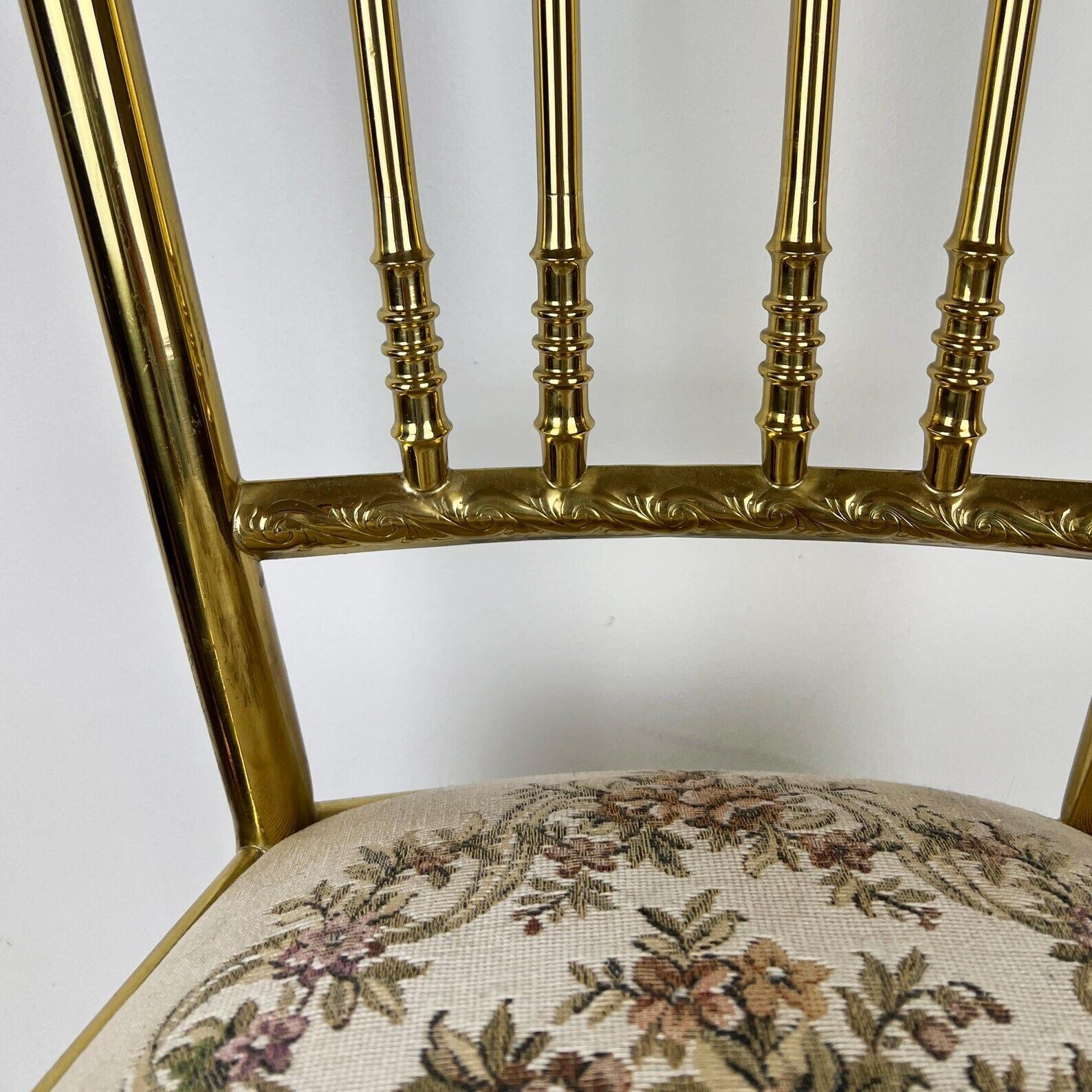 Vintage Chiavari Chair With Tapestry Seat, Brass Accent Chair photo 480.0