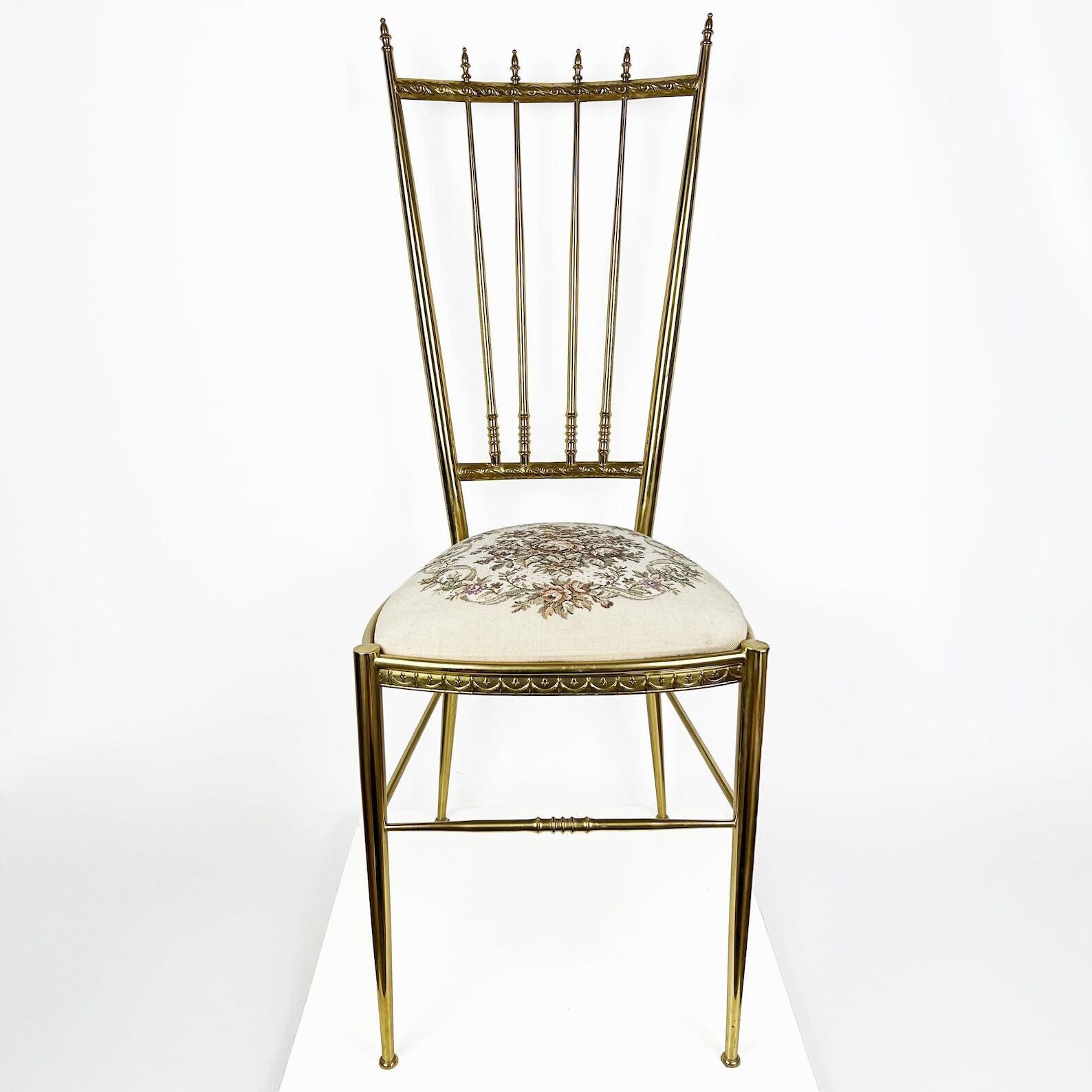 Vintage Chiavari Chair With Tapestry Seat, Brass Accent Chair