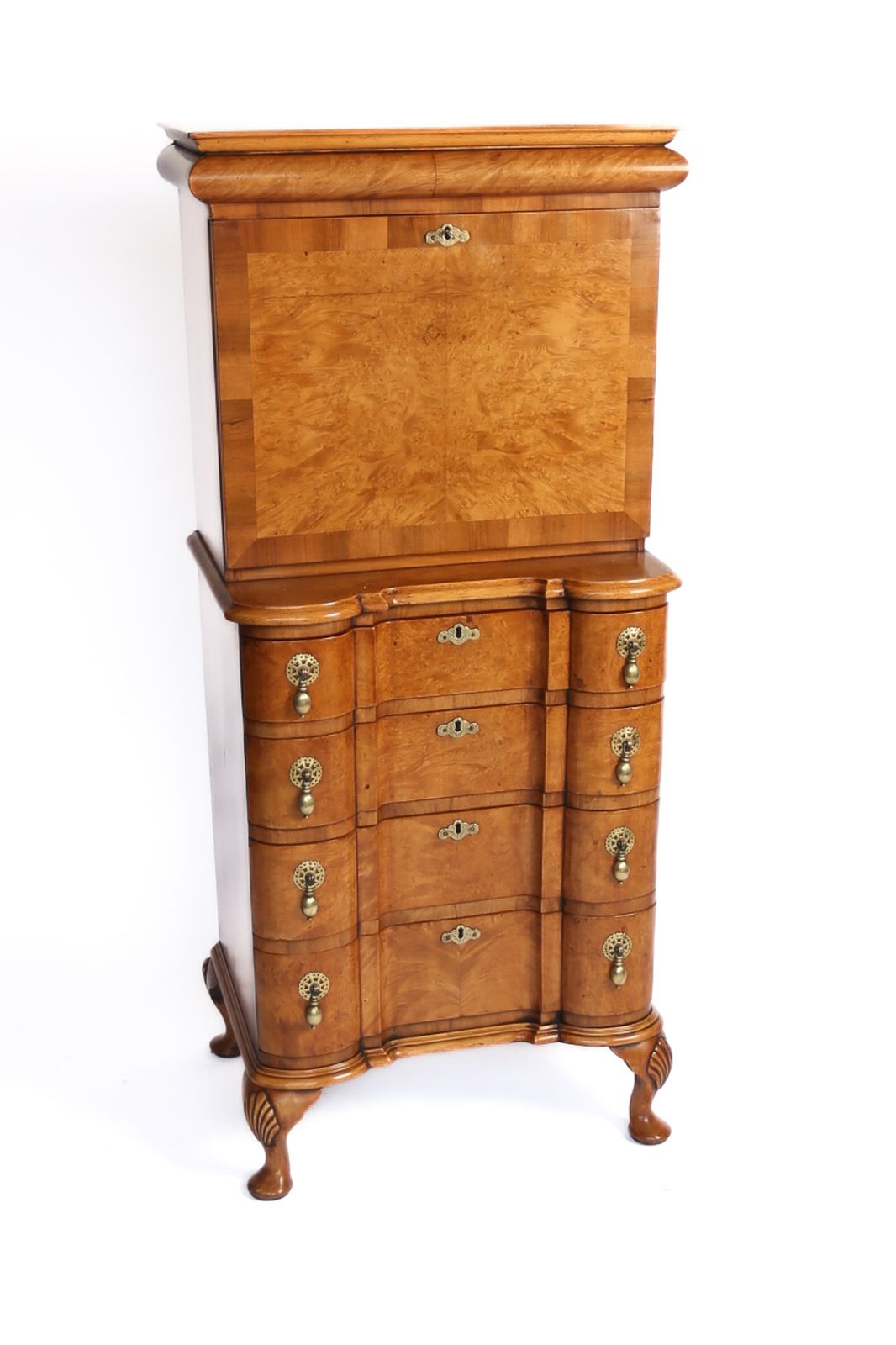 Queen Anne Style Small Burr Walnut Escritoire, Circa 1920s photo vinterior