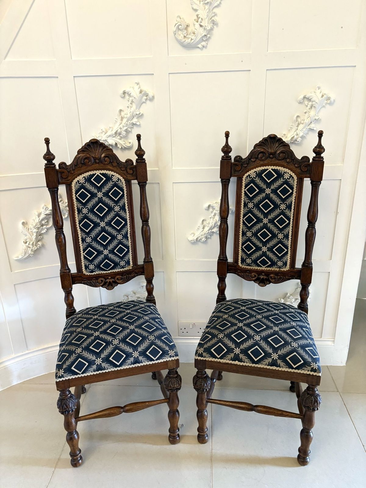 Antique Quality 19th Century Pair Of Carved Oak Side Chairs photo for sale