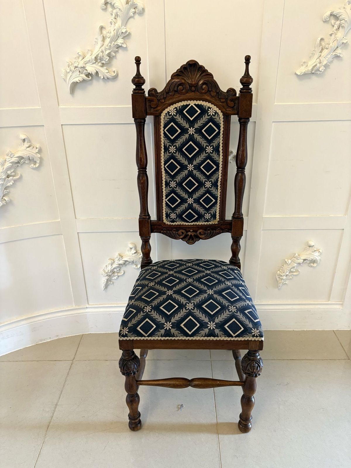Furniture Antique Quality 19th Century Pair Of Carved Oak Side Chairs photo