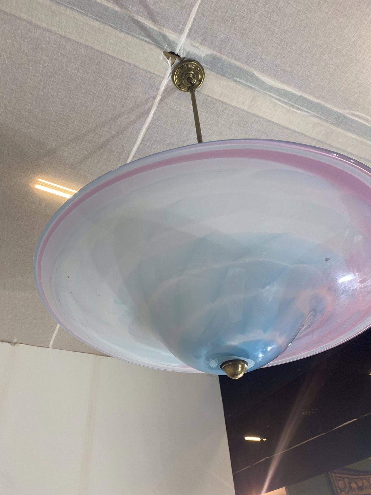 Handmade Swirl Murano Glass Ceiling Lamp Pastel Pink Blue Italian Brass 1980s 1970s photo 2110.0