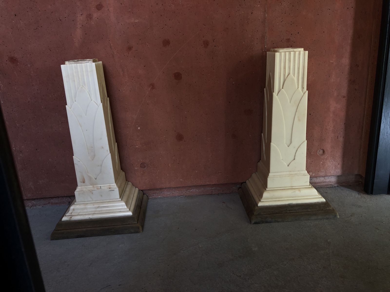2x Art Deco Console Table Pillars Resin Marble Hollywood Regency photo vinterior