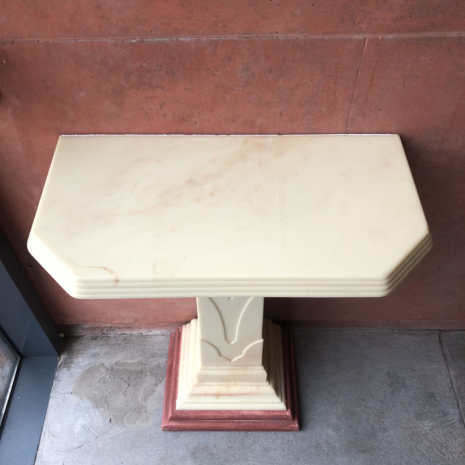 Art Deco Table Pillar Resin Wood Beige Marble 1970s 1940s photo Furniture