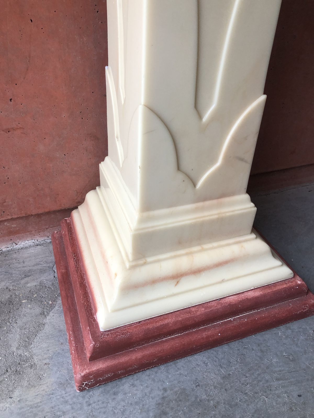 Art Deco Table Pillar Resin Wood Beige Marble 1970s 1940s photo buy
