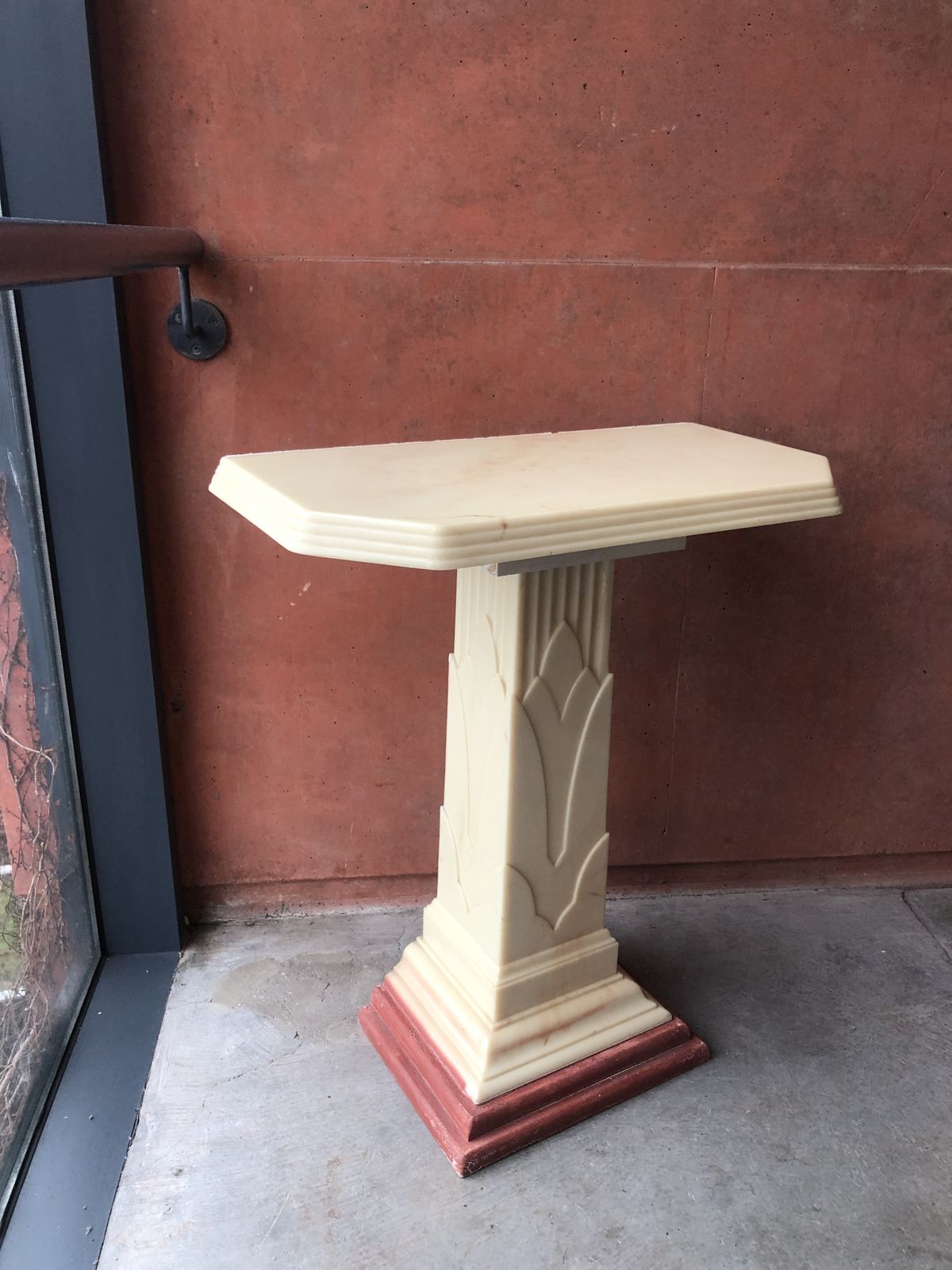 photo for sale Art Deco Table Pillar Resin Wood Beige Marble 1970s 1940s