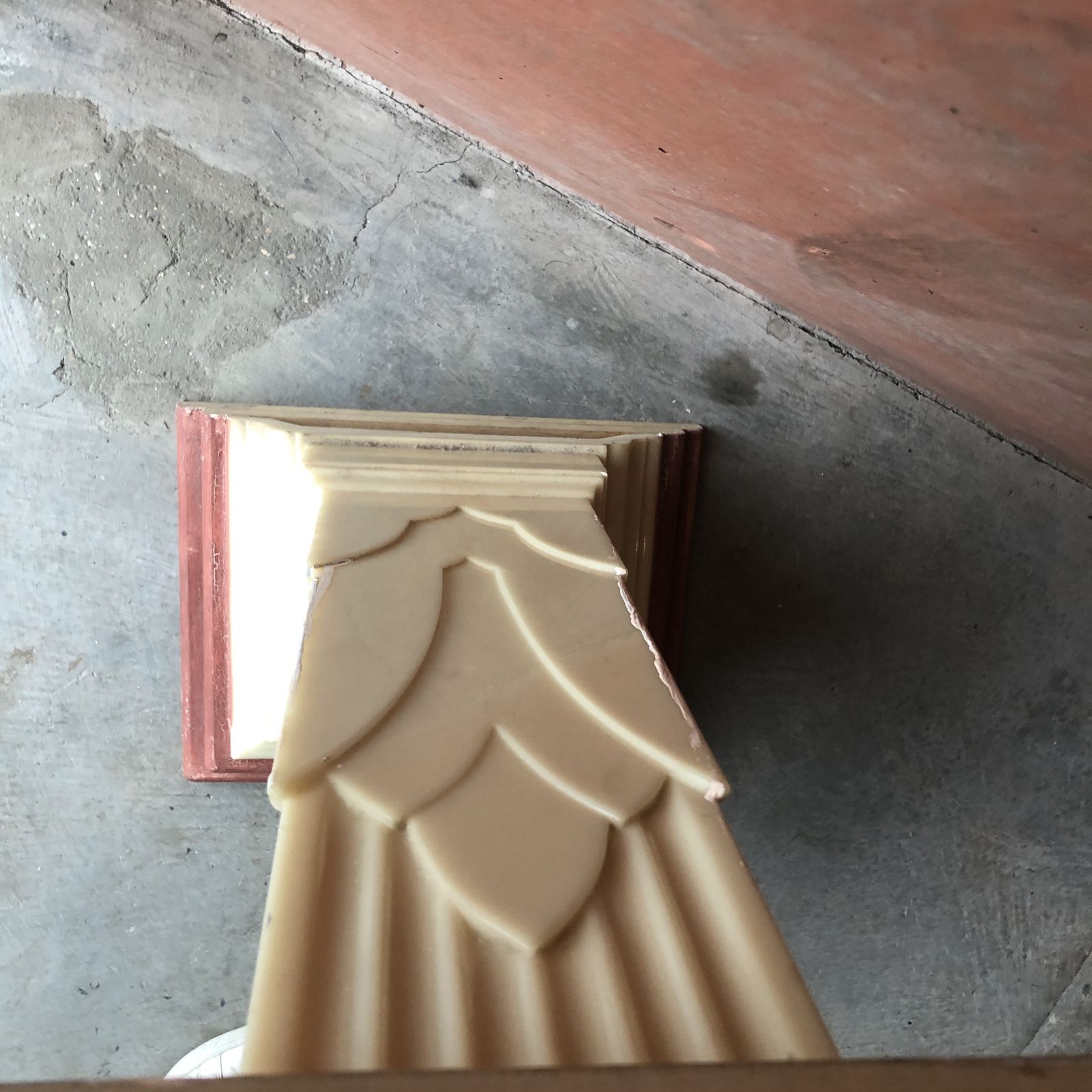 Furniture Art Deco Table Pillar Resin Wood Beige Marble 1970s 1940s photo