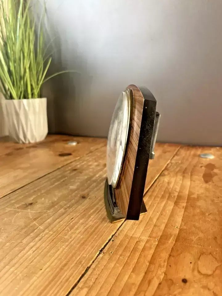 Mid Century Metamec Faux Teak Mantel Clock Bold Numbers & Hands Vintage 60s 70's photo vinterior