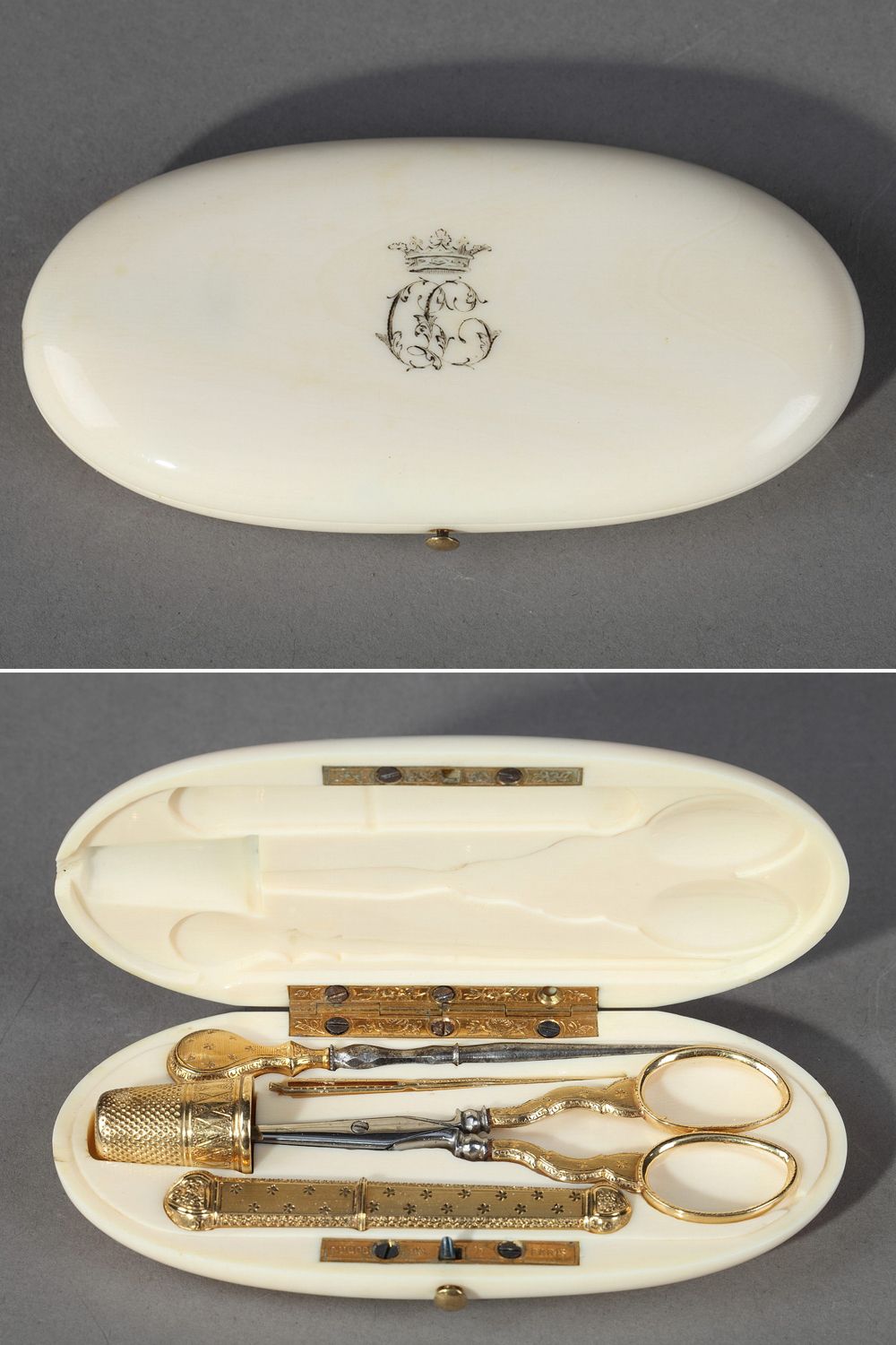 Boîte à couture dorée par Maison Aucoc Paris