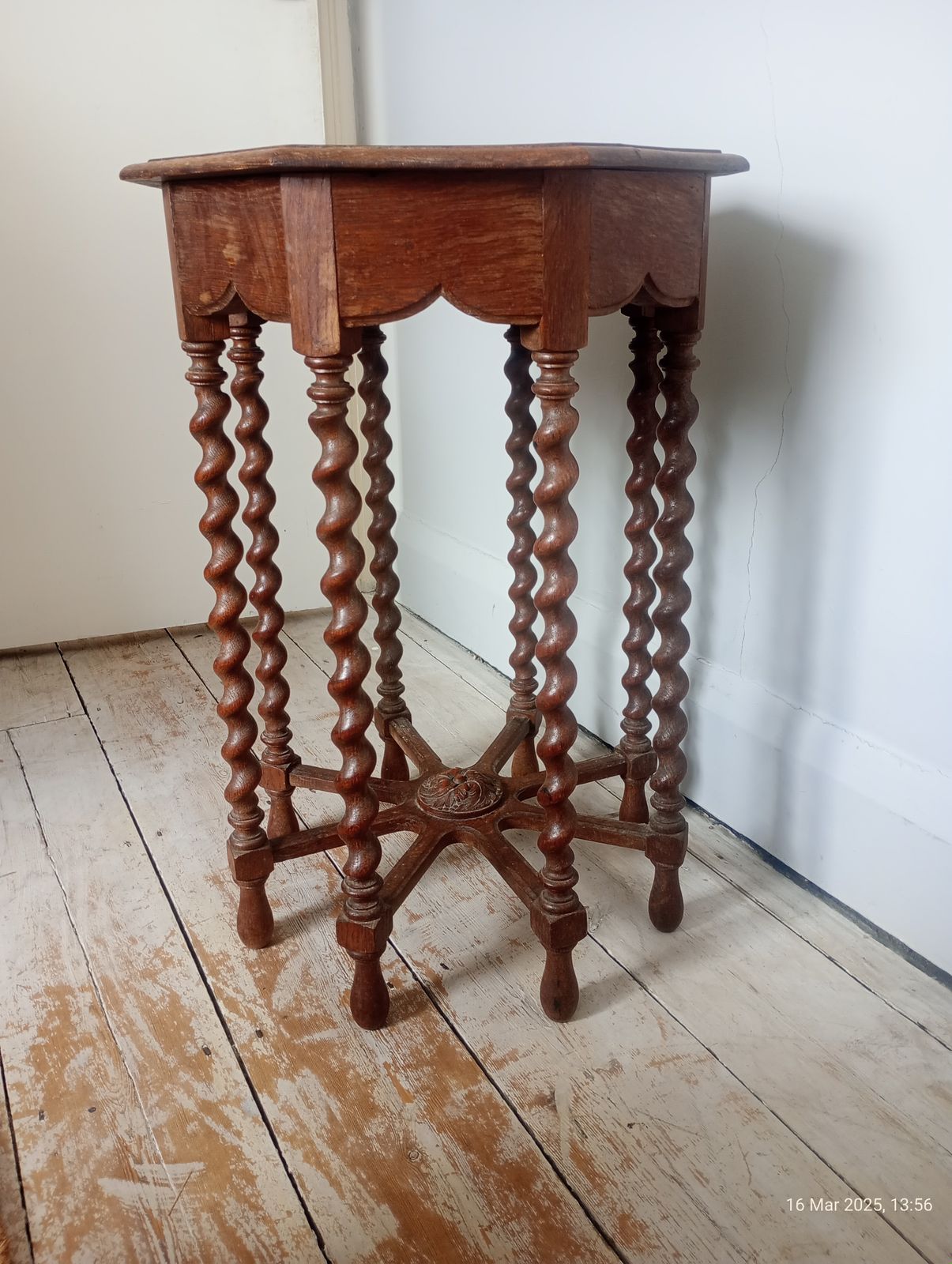 Antique Oak Octagonal Side Table photo for sale