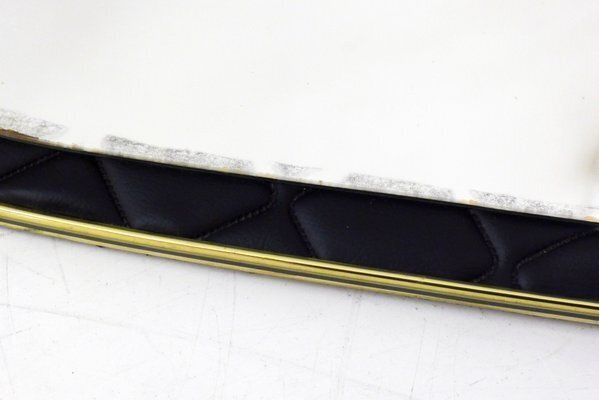 Mid Century Free Form Wall Mirror With Quilted Black Imitation Leather Frame & Gold Metal, 1950s photo furniture