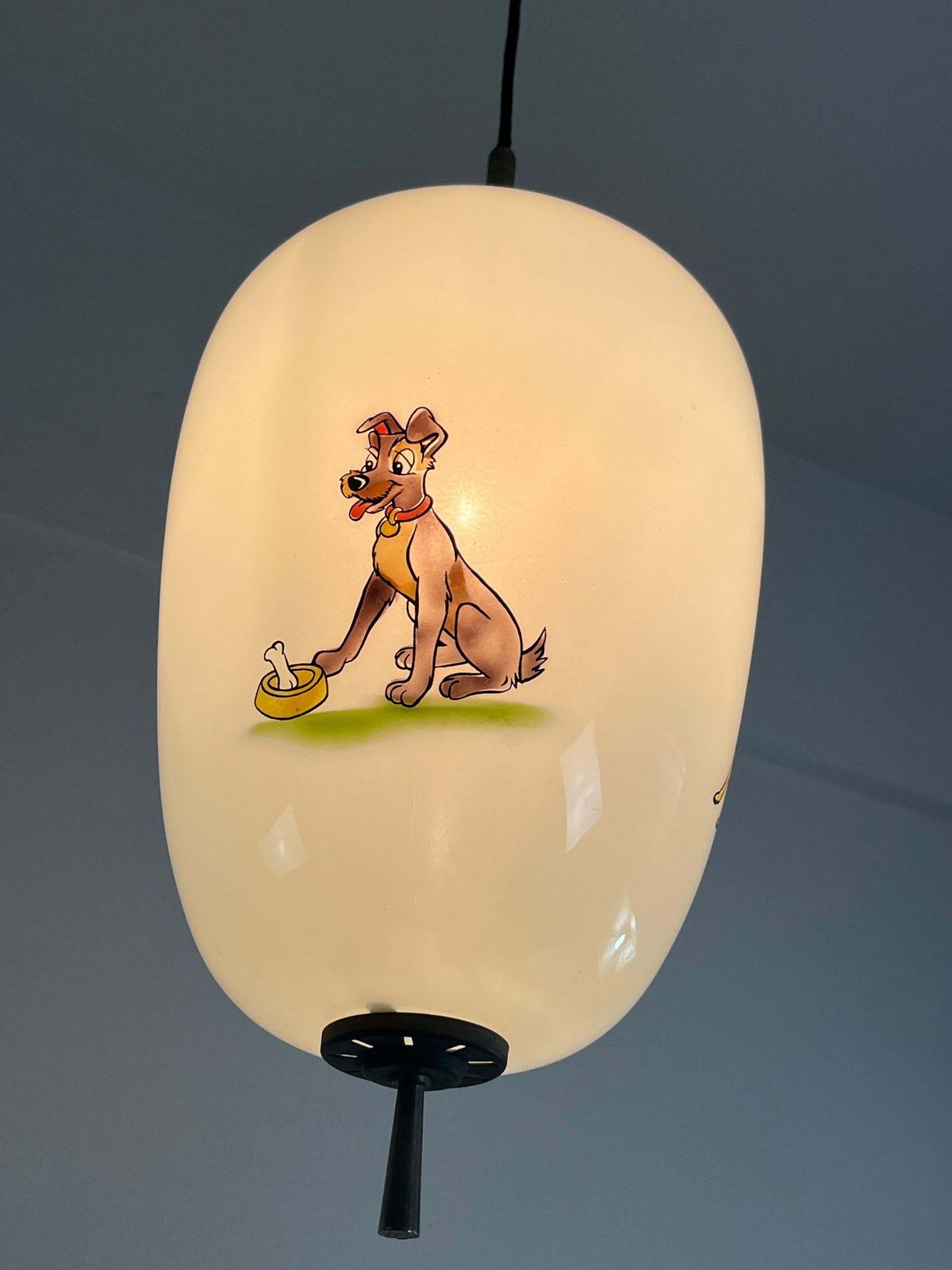 Disney Pendant Lamp By Doria Leuchten Germany Decorated Opaline Glass, 1960s photo for sale