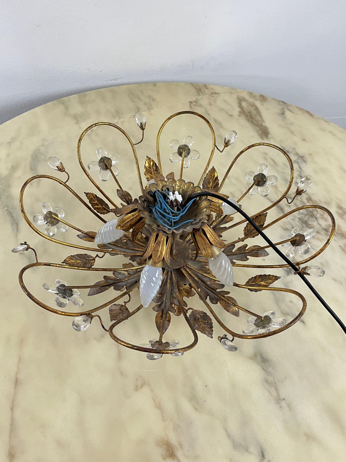 384.0 Banci Ceiling Light In Gilded Iron And Crystal Flowers Italian Design 1980s photo