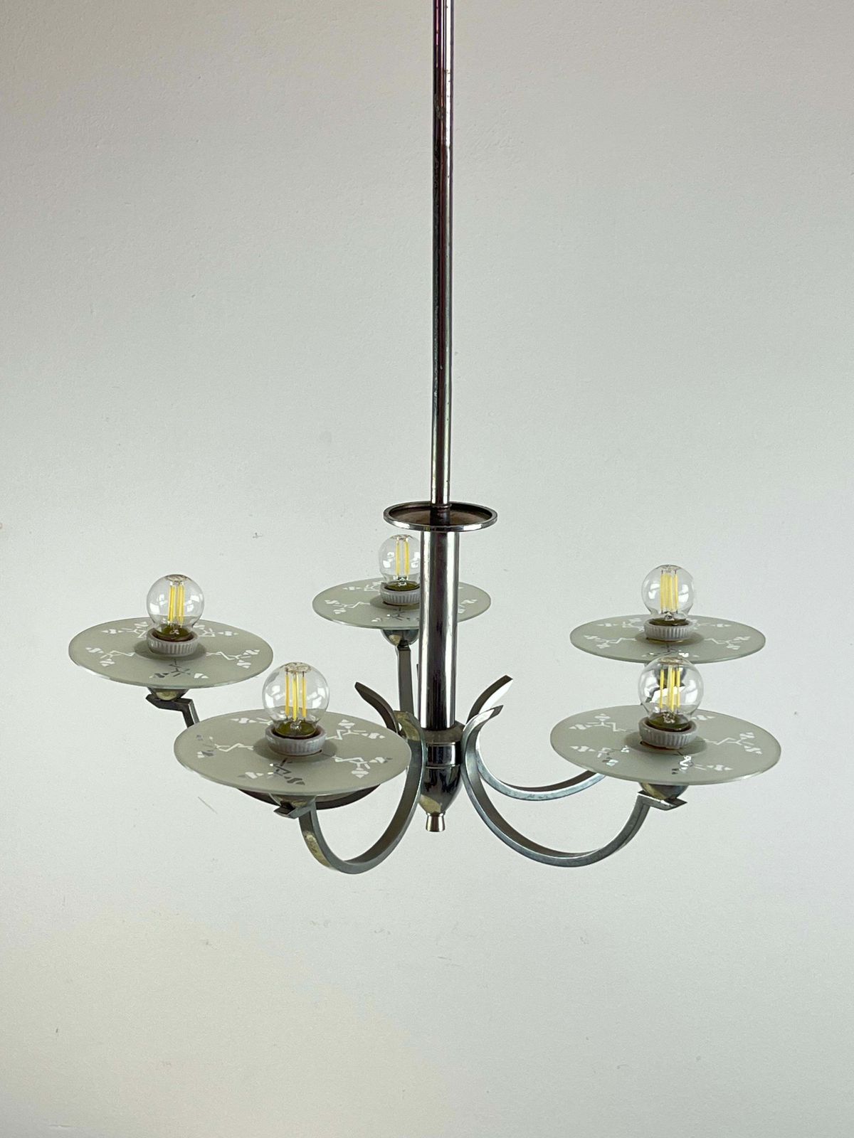 Lighting 5 Light Metal And Glass Chandelier, Italy, 1940s photo