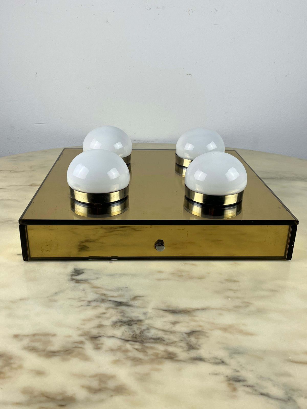 4 Light Ceiling Lamp Golden Mirror  Mid Century 1960s Italian Design photo buy