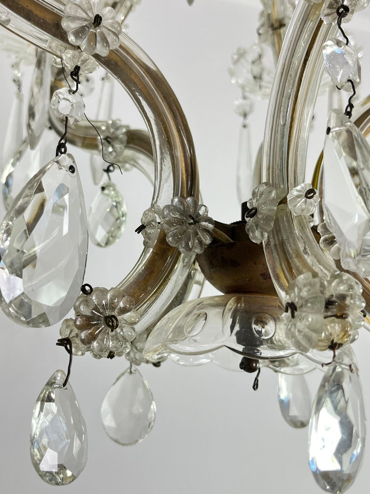 Antique Italian 5 Light Mid Century Crystal Chandelier, 1950s photo Lighting
