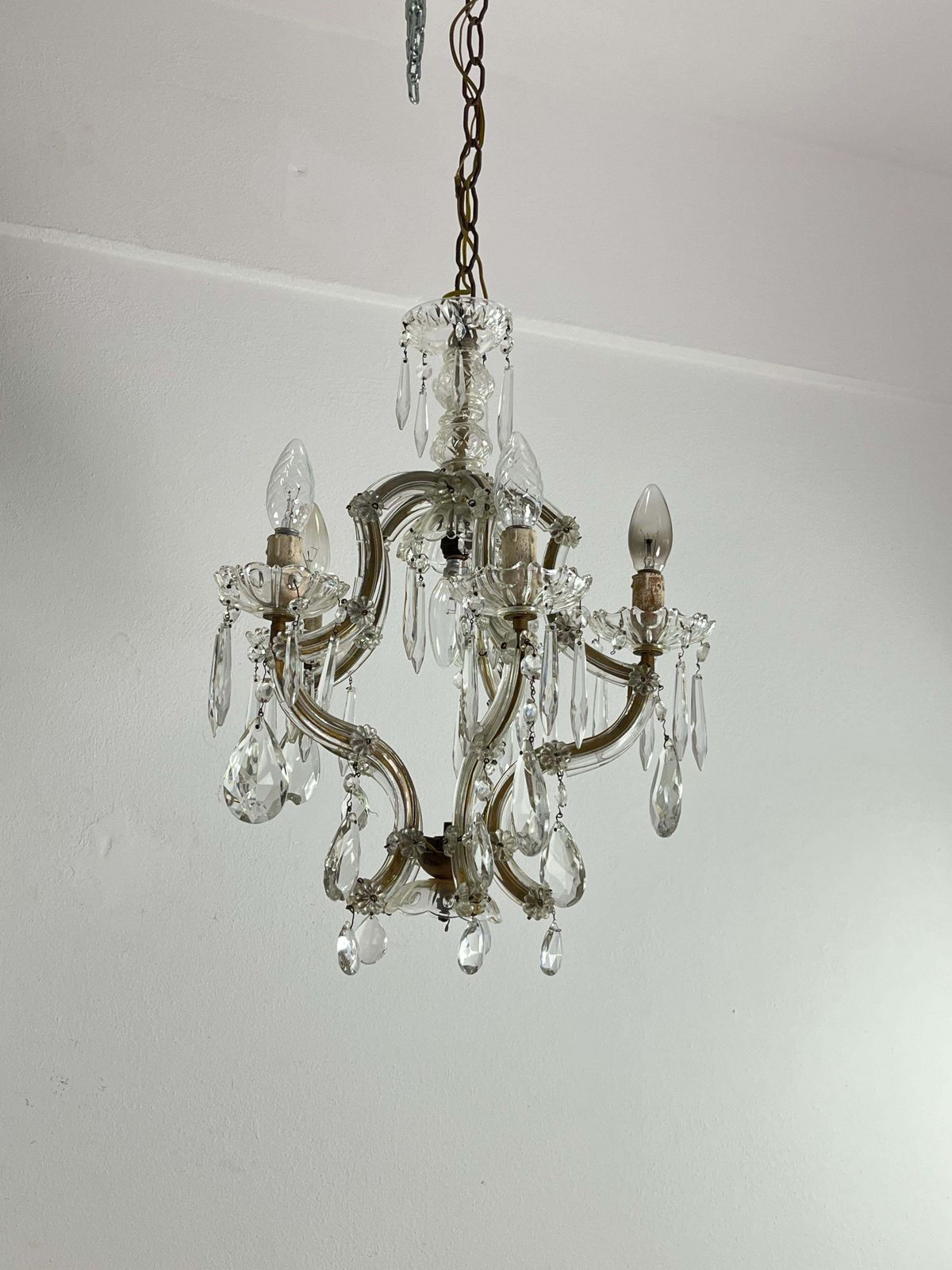 Antique Italian 5 Light Mid Century Crystal Chandelier, 1950s photo 555.0