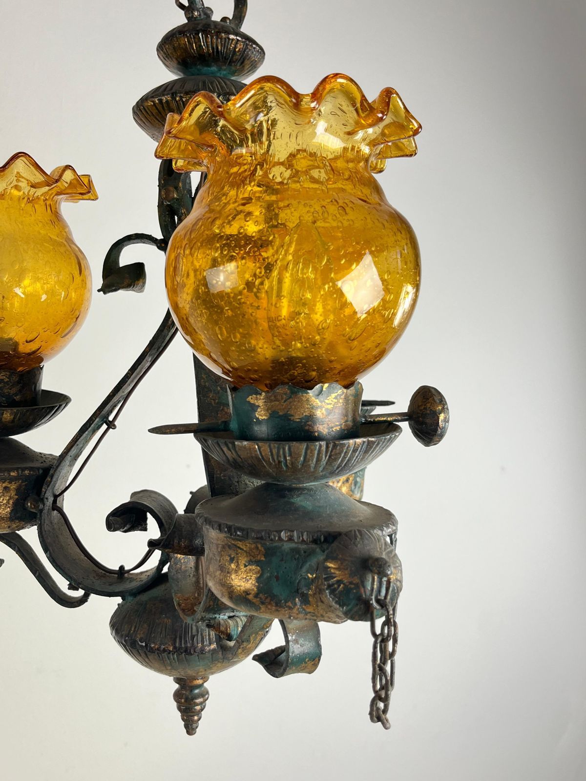 Mid Century Brutalist Iron And Glass Chandelier  1960s photo 751.0
