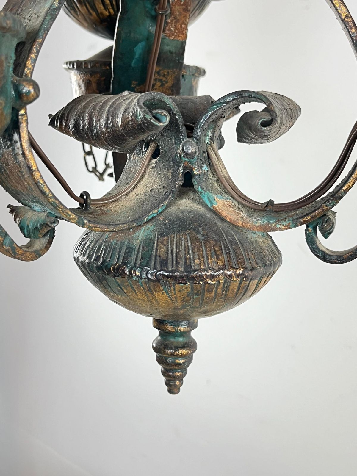 Mid Century Brutalist Iron And Glass Chandelier  1960s photo buy