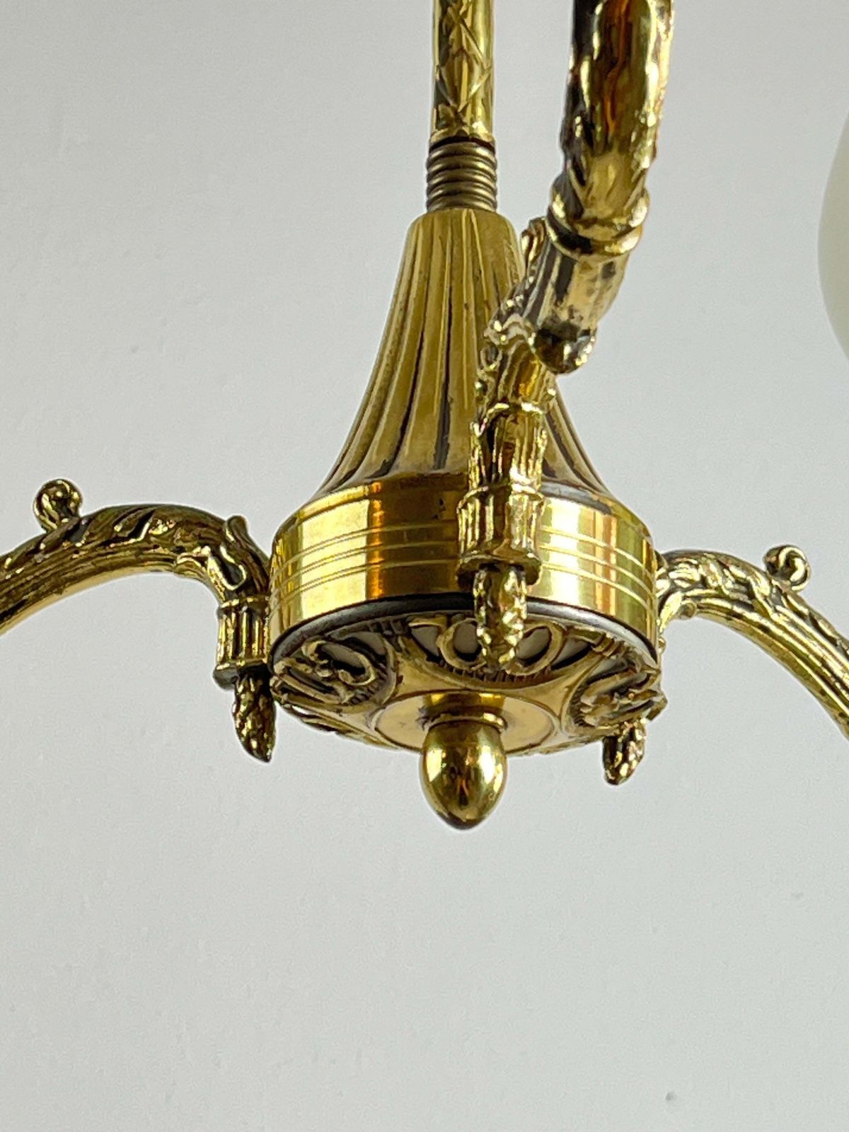Mid Century 3 Light Brass And Glass Chandelier  Attributed To Stilnovo 1950s photo for sale