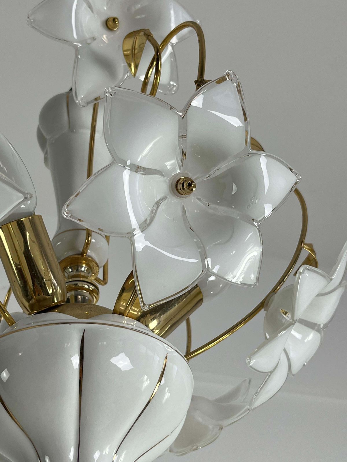 3 Light Venetian Chandelier With Murano Glass Flowers, 1970s photo Lighting