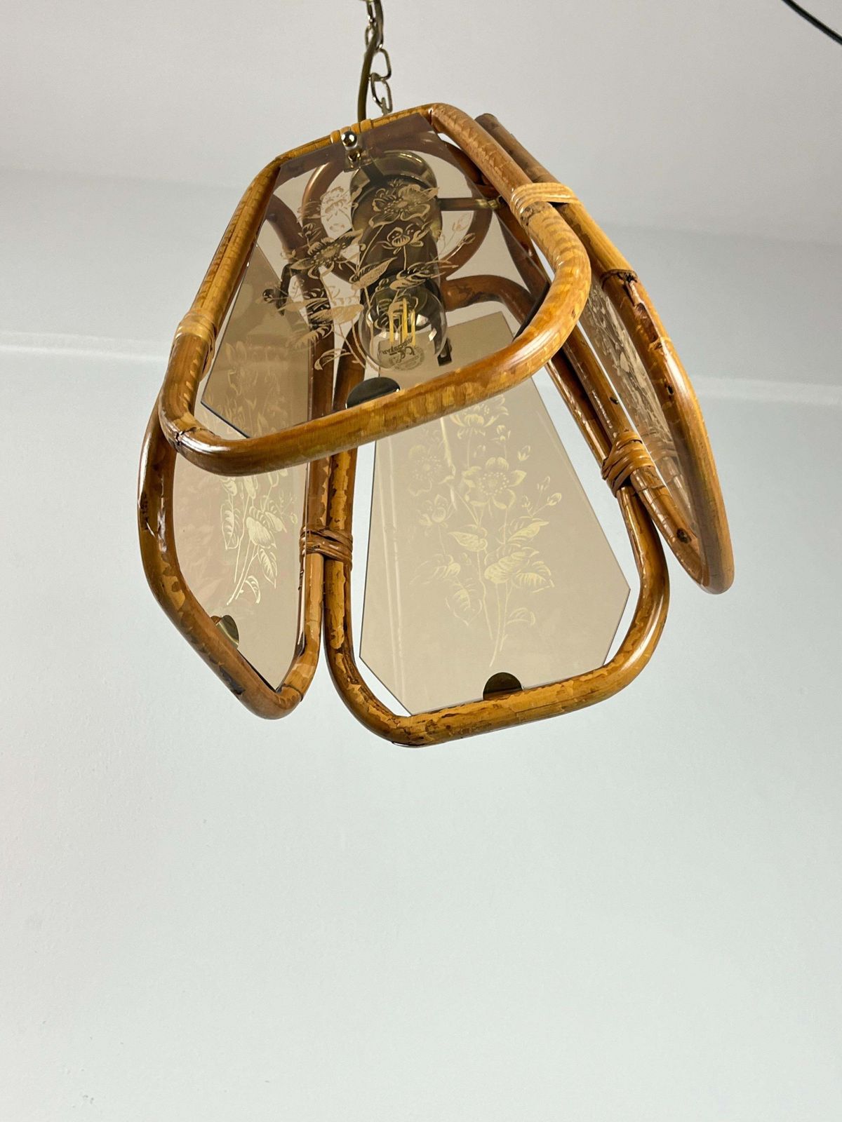 Hand Engraved Bamboo And Murano Glass Chandelier, Italy, 1950s photo furniture