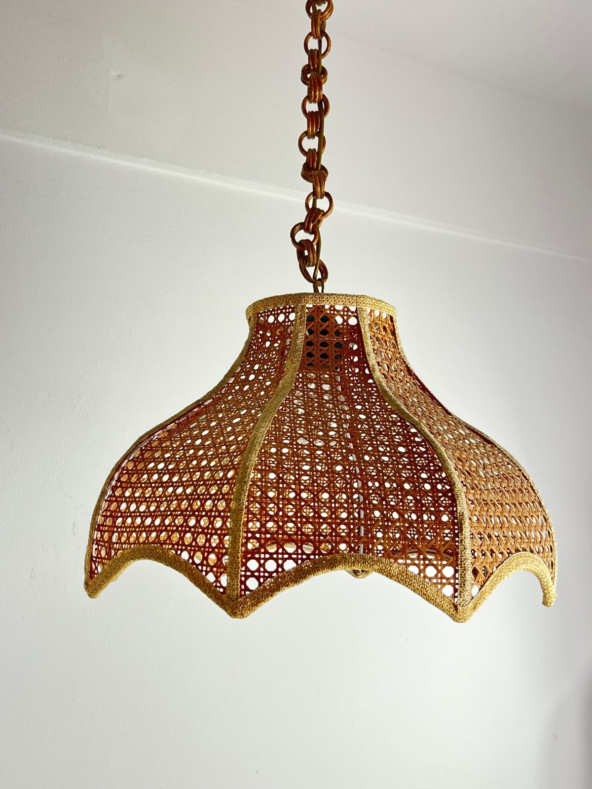 Mid Century Wicker And Rattan Chandelier Italian Design 1960s photo Lighting