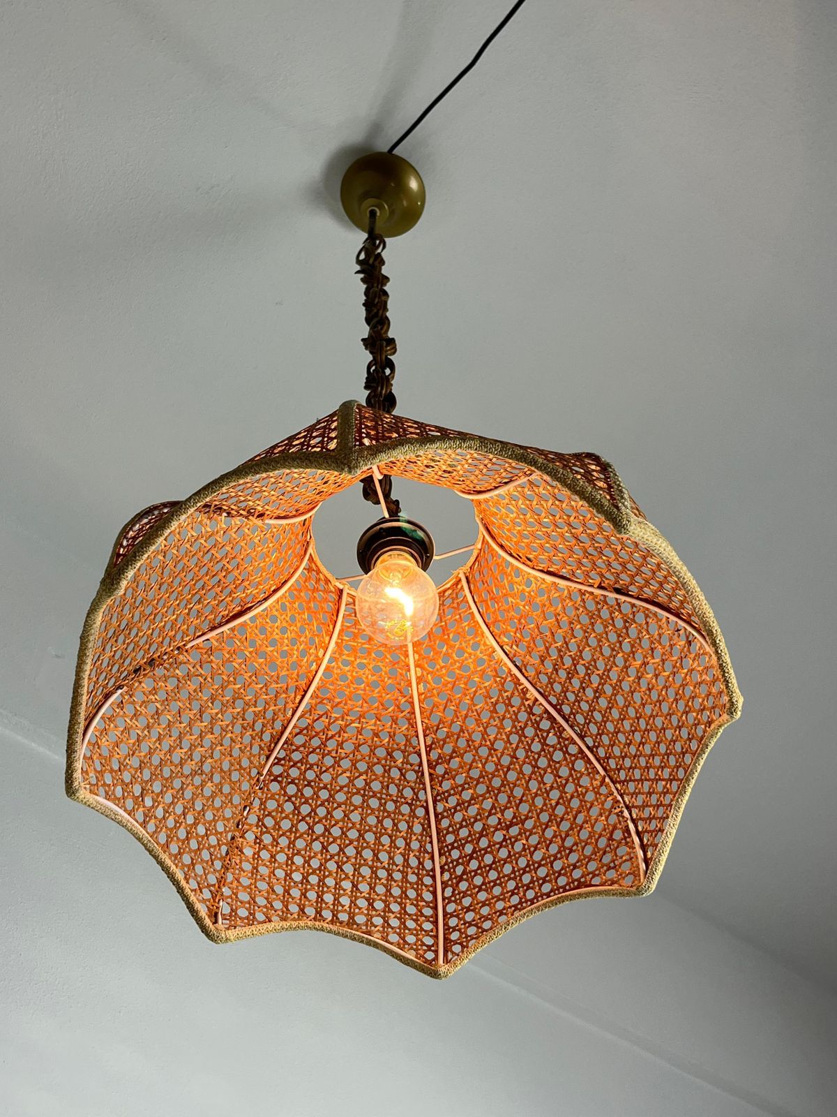 Mid Century Wicker And Rattan Chandelier Italian Design 1960s photo buy