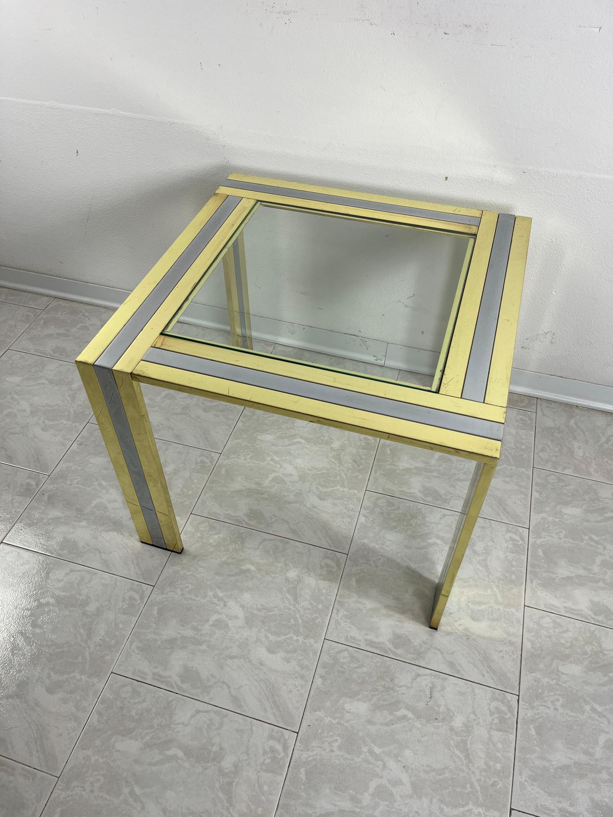 Coffee Table In Brass And Chromed Metal Attributed To Romeo Rega, 1970s photo buy