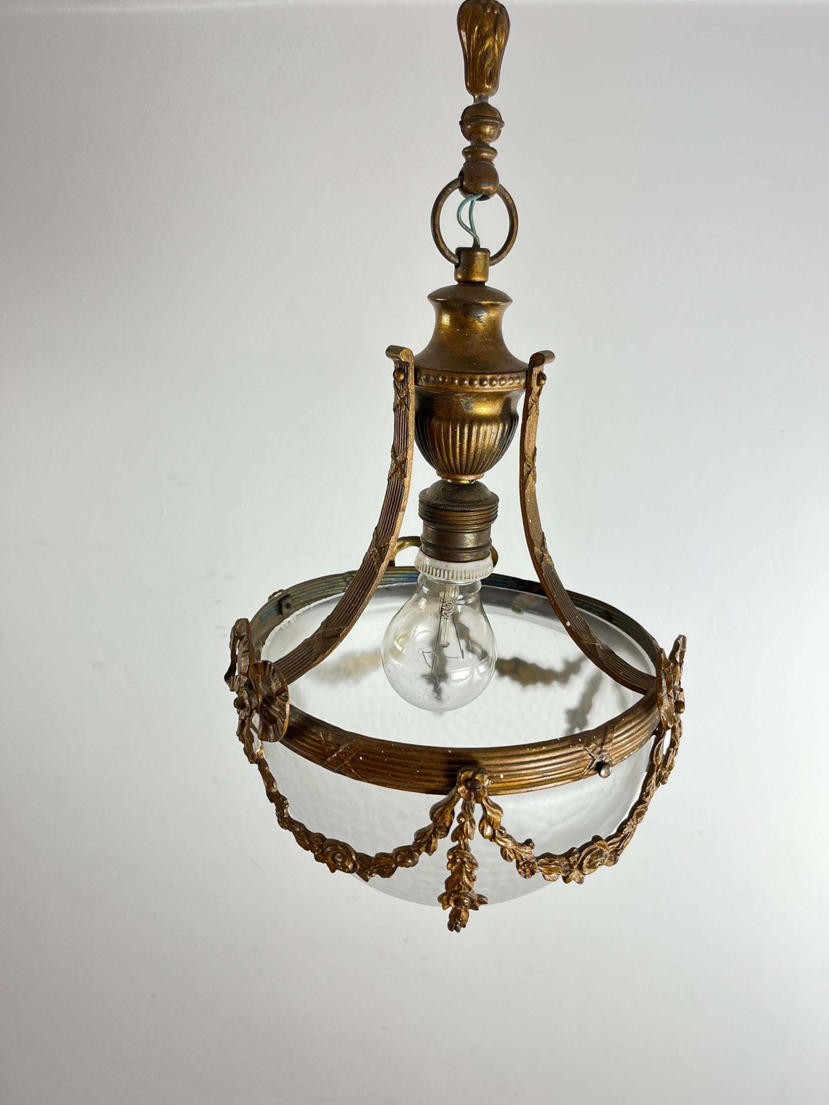 Mid Century Bronze And Glass Empire Style Chandelier 1950s photo for sale