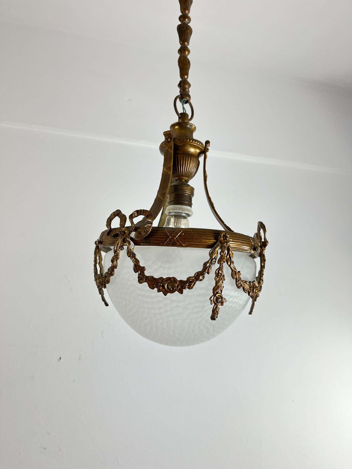 Mid Century Bronze And Glass Empire Style Chandelier 1950s photo Lighting