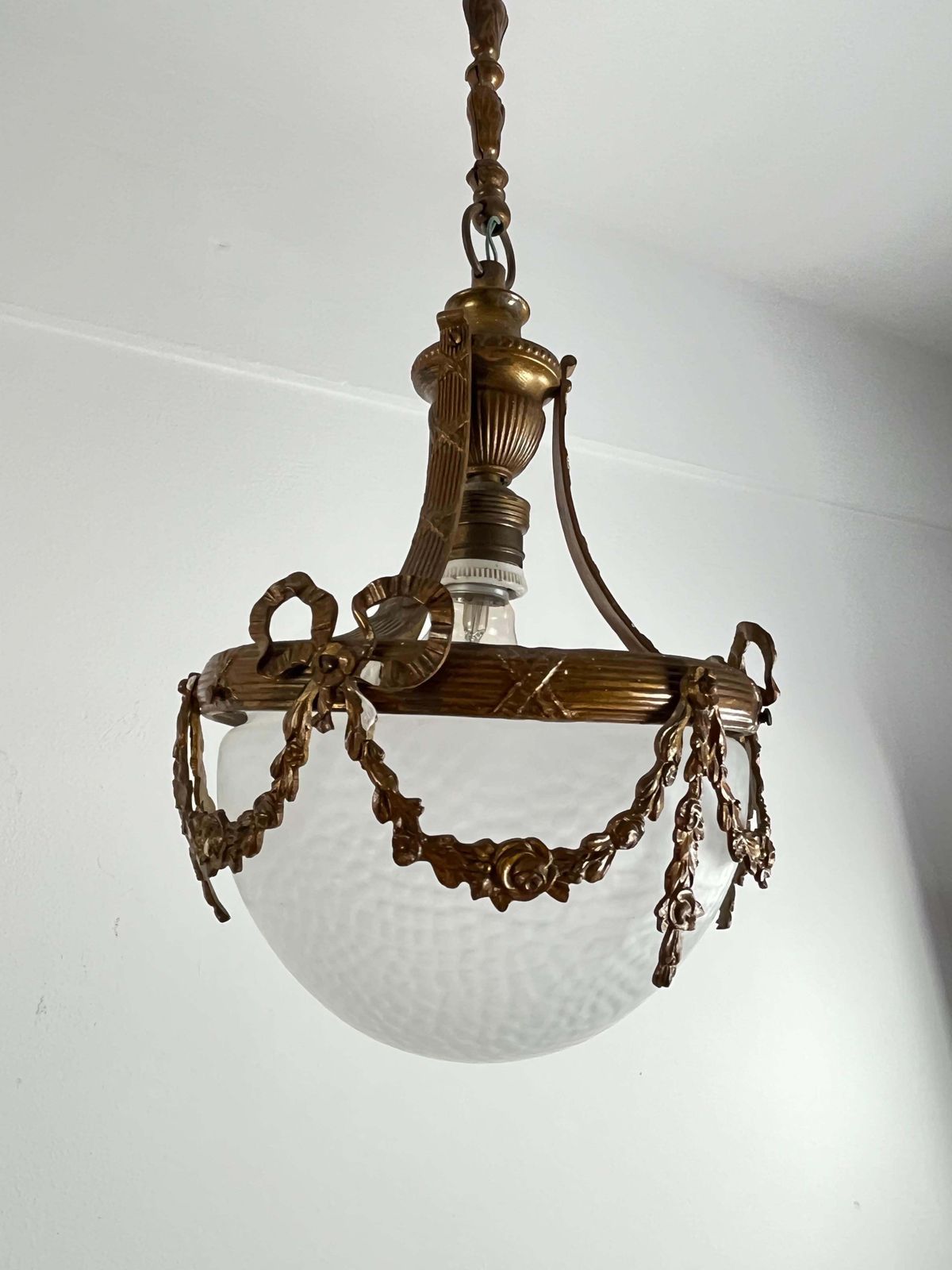 Mid Century Bronze And Glass Empire Style Chandelier 1950s photo vinterior