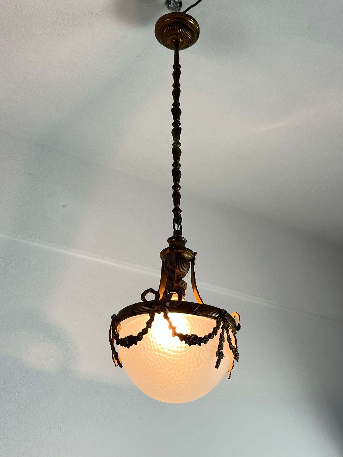 photo furniture Mid Century Bronze And Glass Empire Style Chandelier 1950s
