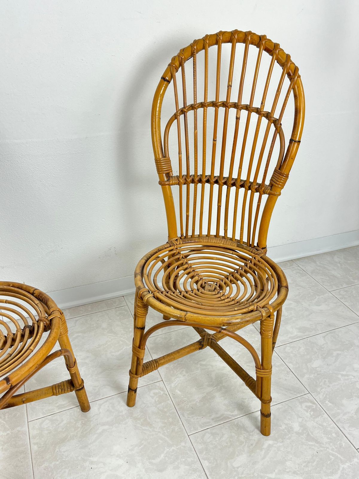Set Of 2 Small Mid Century Bamboo Chairs, Italian Design 1950s photo buy