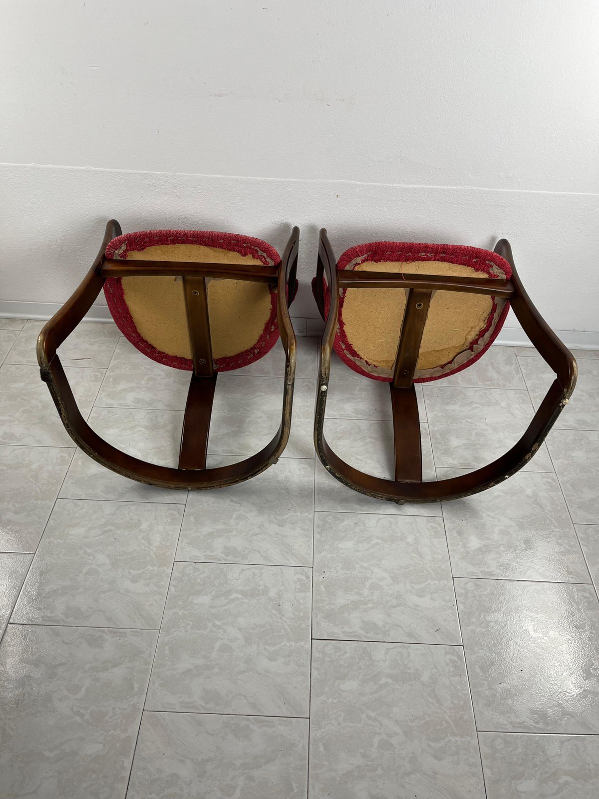 Set Of 2 Mid Century Curved Wooden Chairs Attributed To A. & P. Castiglioni photo vintage