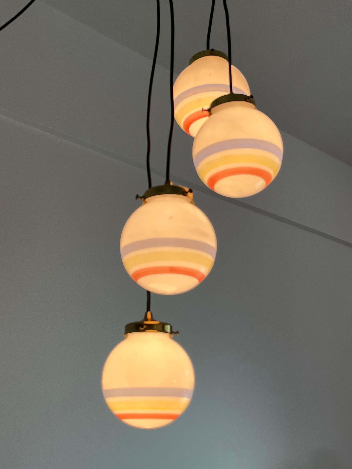 Vintage 4 Light Suspension Lamp, Glass, Italy, 1970s photo Lighting
