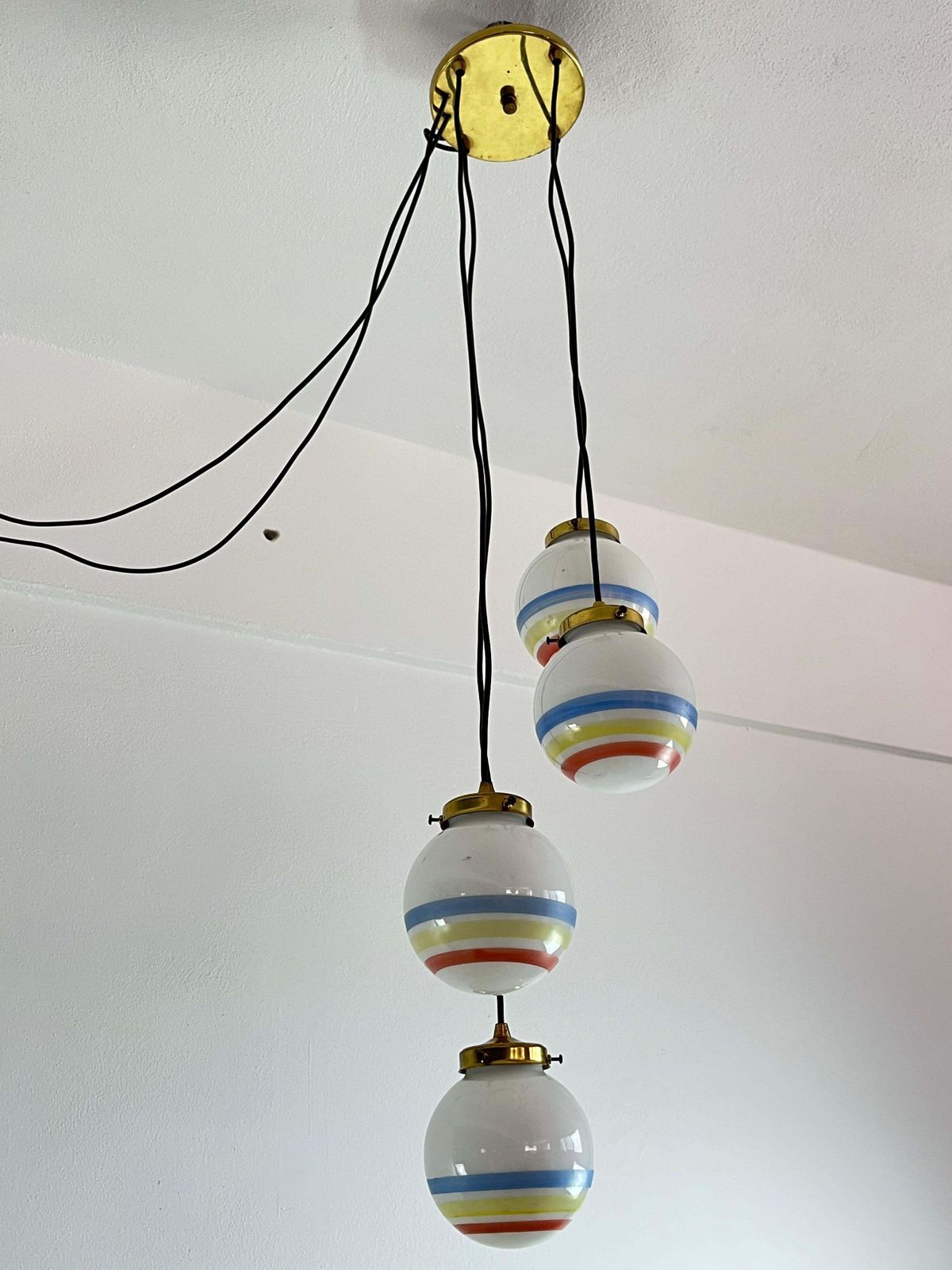Vintage 4 Light Suspension Lamp, Glass, Italy, 1970s photo vinterior