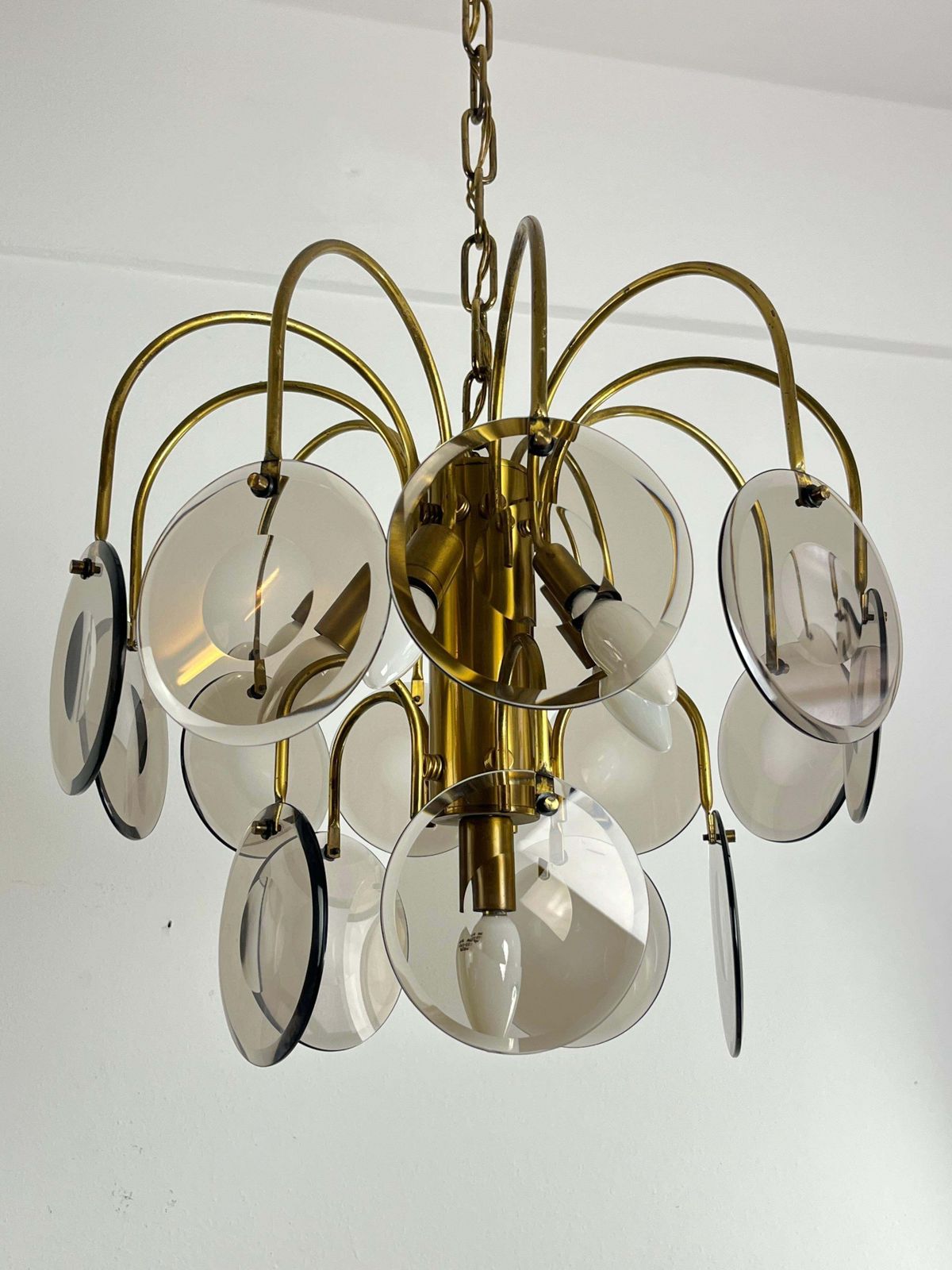 Murano Glass And Brass Chandelier Vistosi Design 6 Lights 1970s photo Lighting