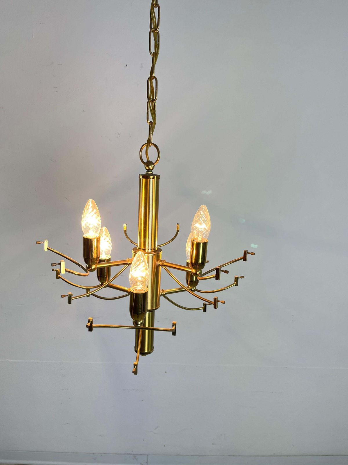 Lighting Mid Century 6 Light Brass And Crystal Chandelier Attributed To Sciolari 1960s photo