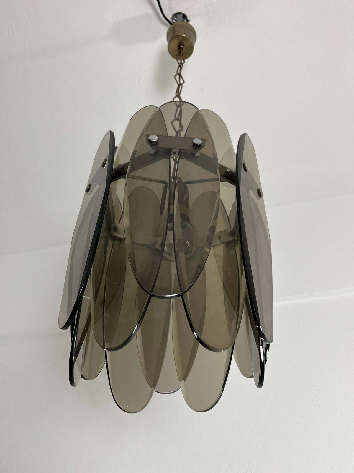Mid Century Smoked Glass Chandelier With 12 Petals In The Style Of Max Ingrand photo 837.0